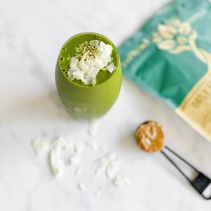 A healthy green smoothie with fresh ingredients